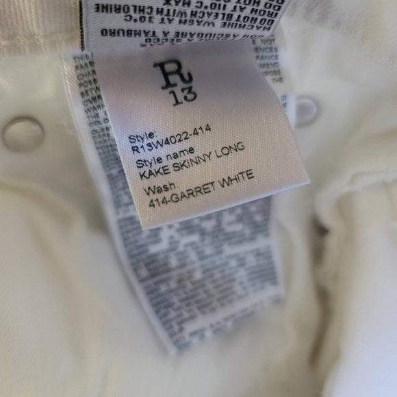 R13 Jeans Kate Skinny Angled Hem Frayed White Denin - Picture 12 of 15